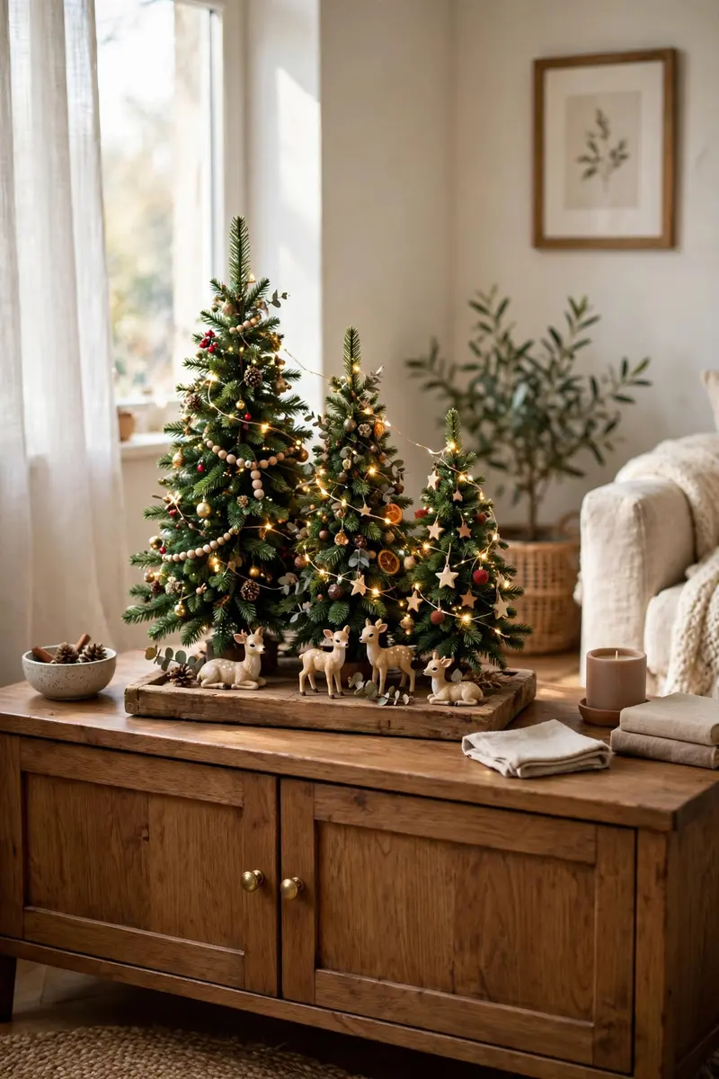 Small christmas tree decorating ideas — Mini tree trio forest vignette