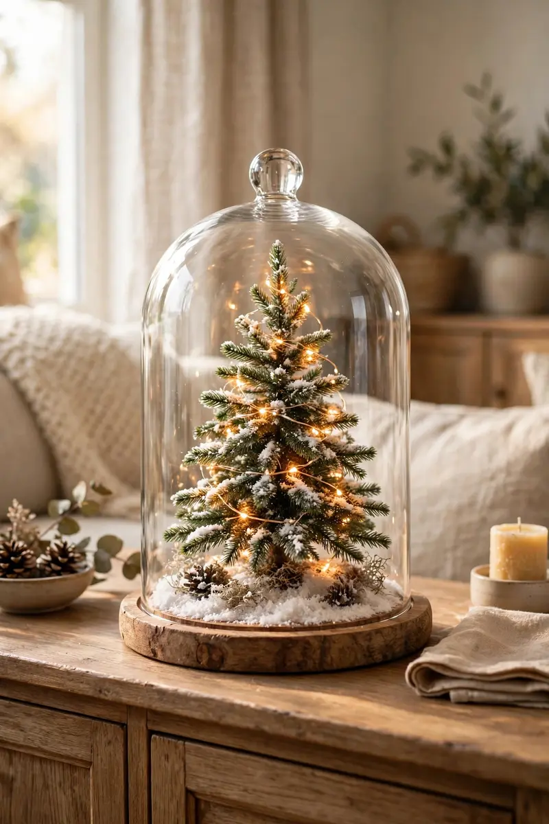 Small christmas tree decorating ideas — Terrarium and cloche tree