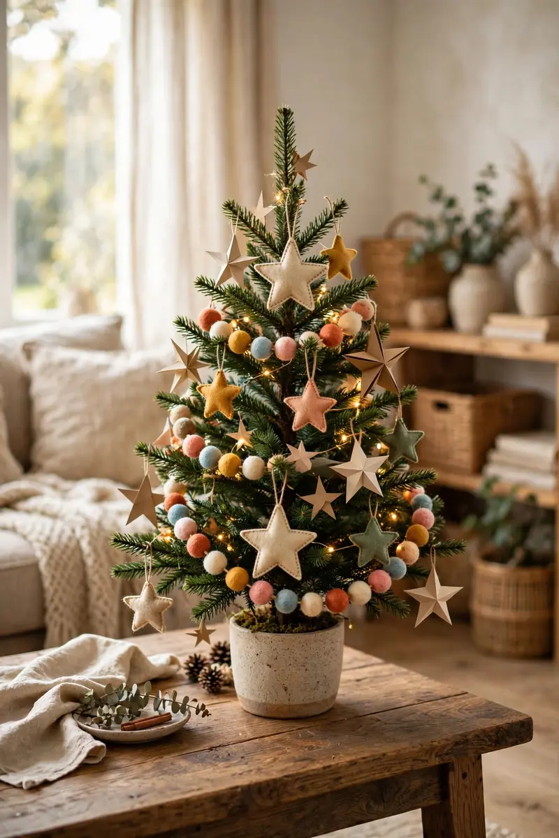 Small christmas tree decorating ideas — Paper and felt DIY ornament tree