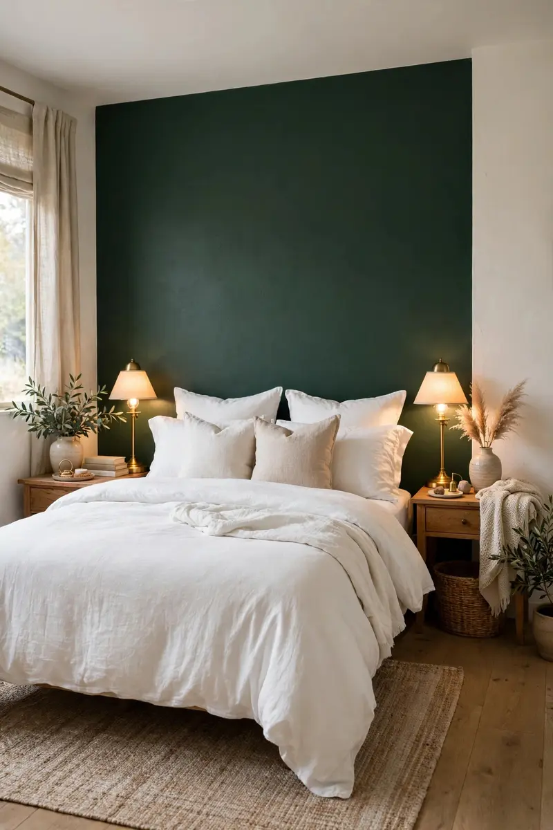 Green aesthetic bedroom ideas — Forest Green Accent Wall