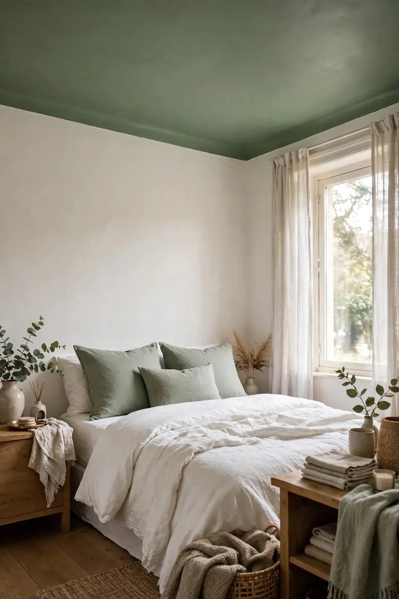 Green aesthetic bedroom ideas — Green Painted Ceiling