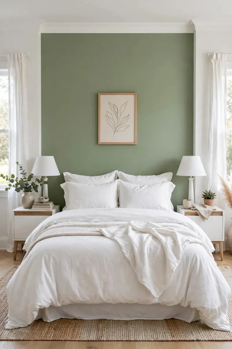 Green aesthetic bedroom ideas — Green and Crisp White Contrast