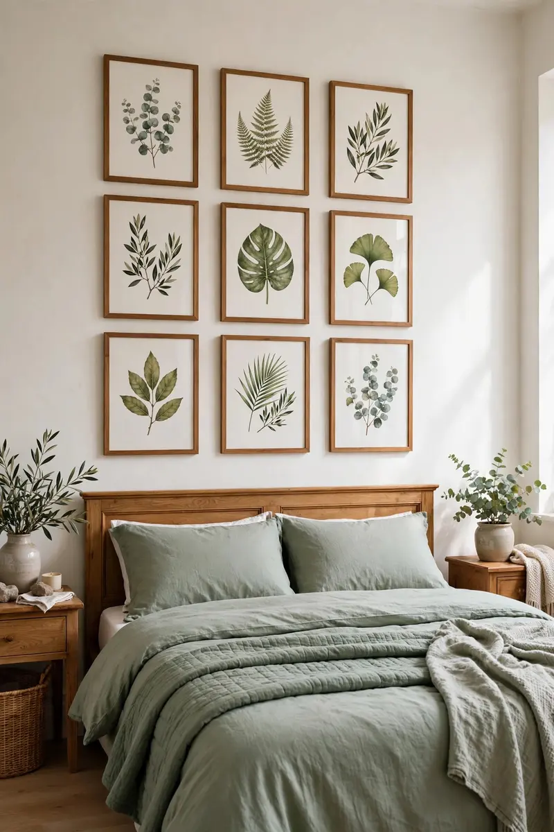 Green aesthetic bedroom ideas — Botanical Gallery Wall