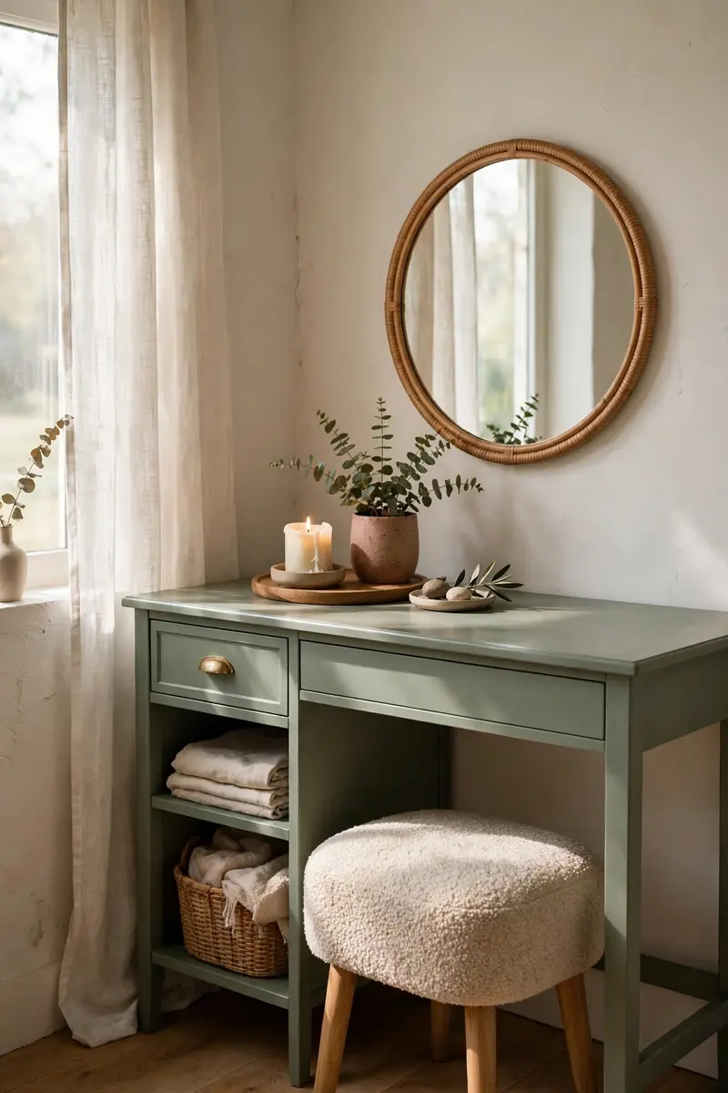 Green aesthetic bedroom ideas — Green Vanity Corner