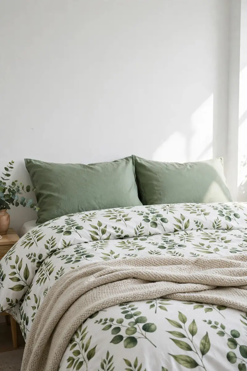 Green aesthetic bedroom ideas — Botanical Print Bedding