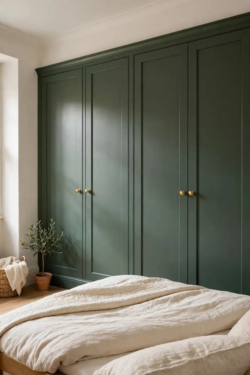 Green aesthetic bedroom ideas — Green Painted Closet Doors and Built-Ins