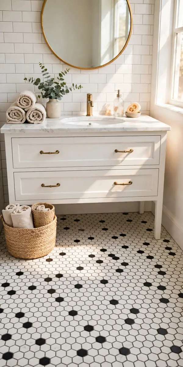 Black and white bathroom tile ideas — black and white hexagon tile floor