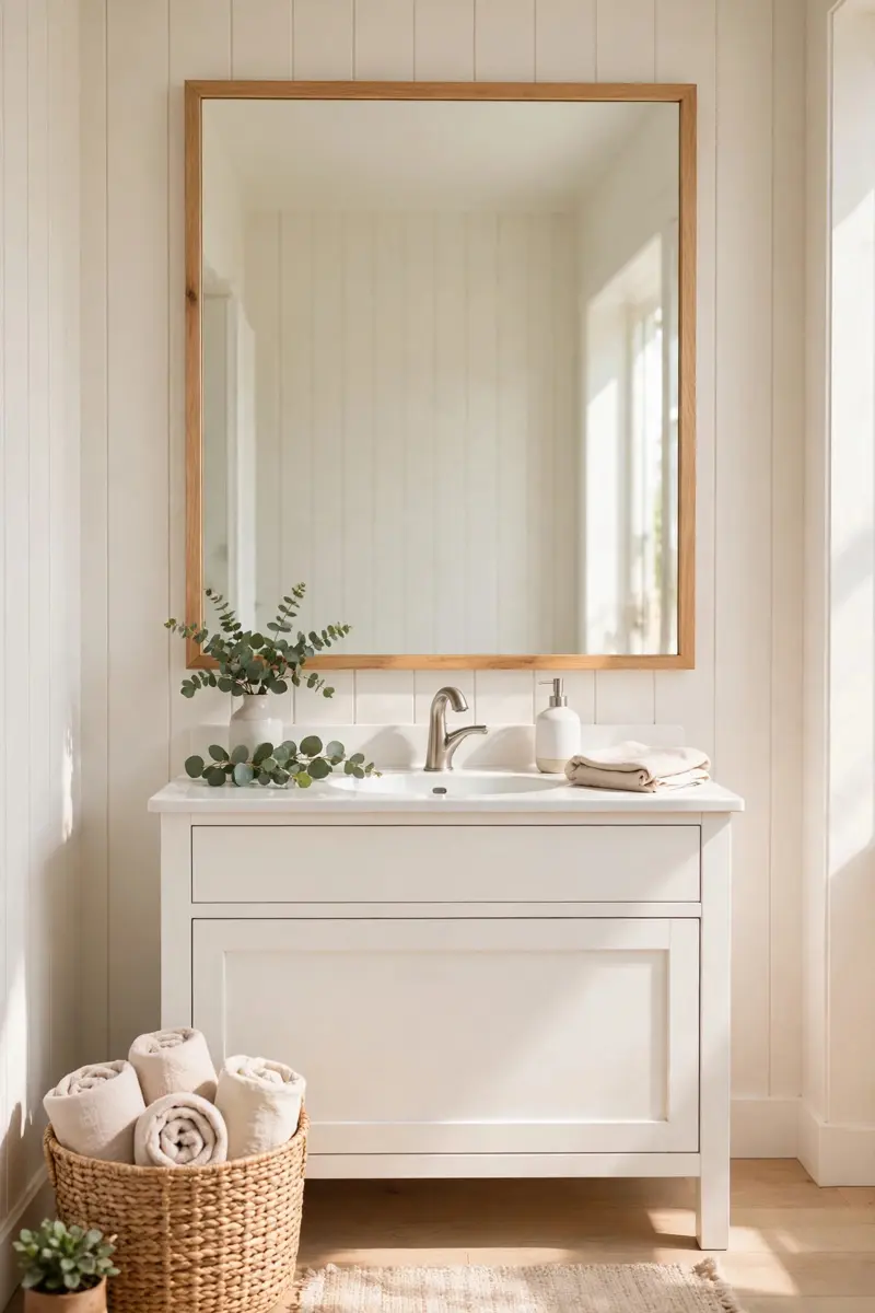 Oversized wood-framed farmhouse statement mirror