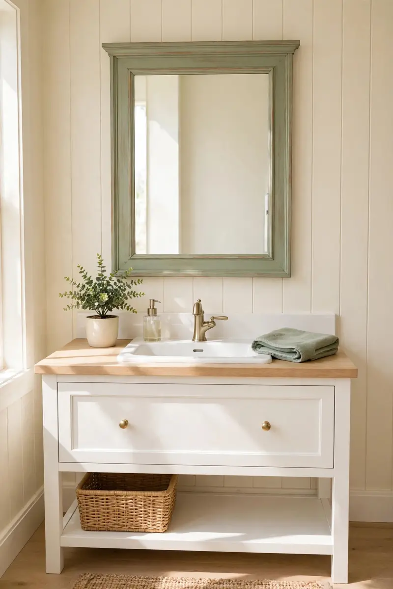Sage green painted farmhouse mirror frame
