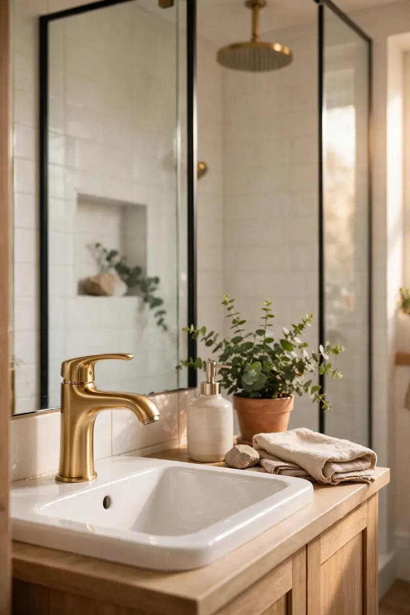 Brushed gold bathroom faucet with new rainfall showerhead