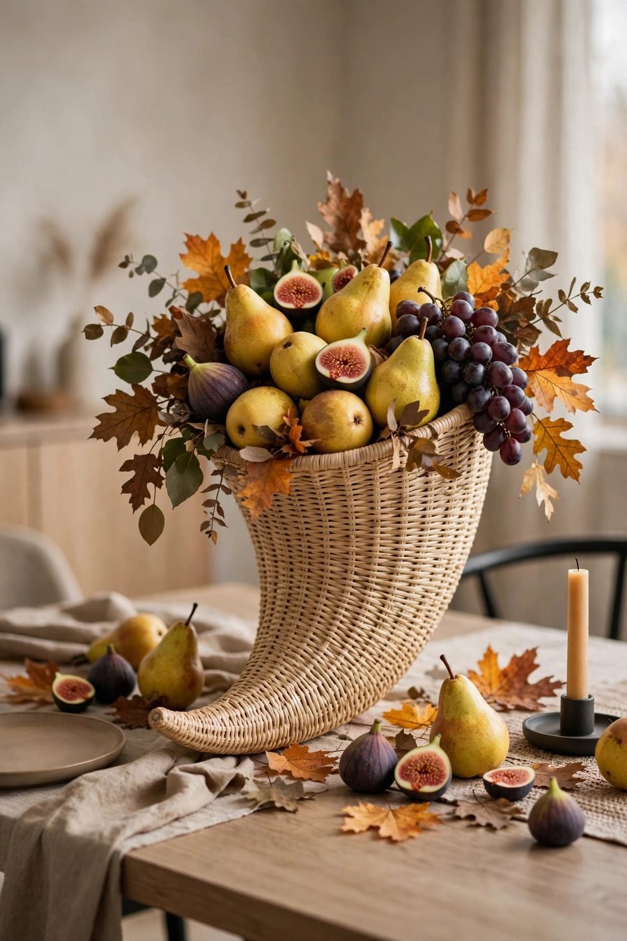 Thanksgiving table decor ideas: modern cornucopia centerpiece