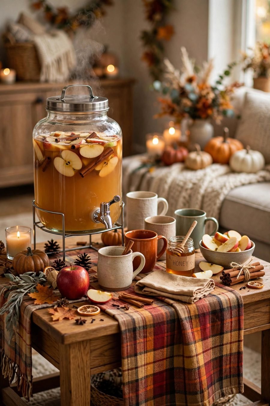 Thanksgiving table decor ideas: hot cider bar side table