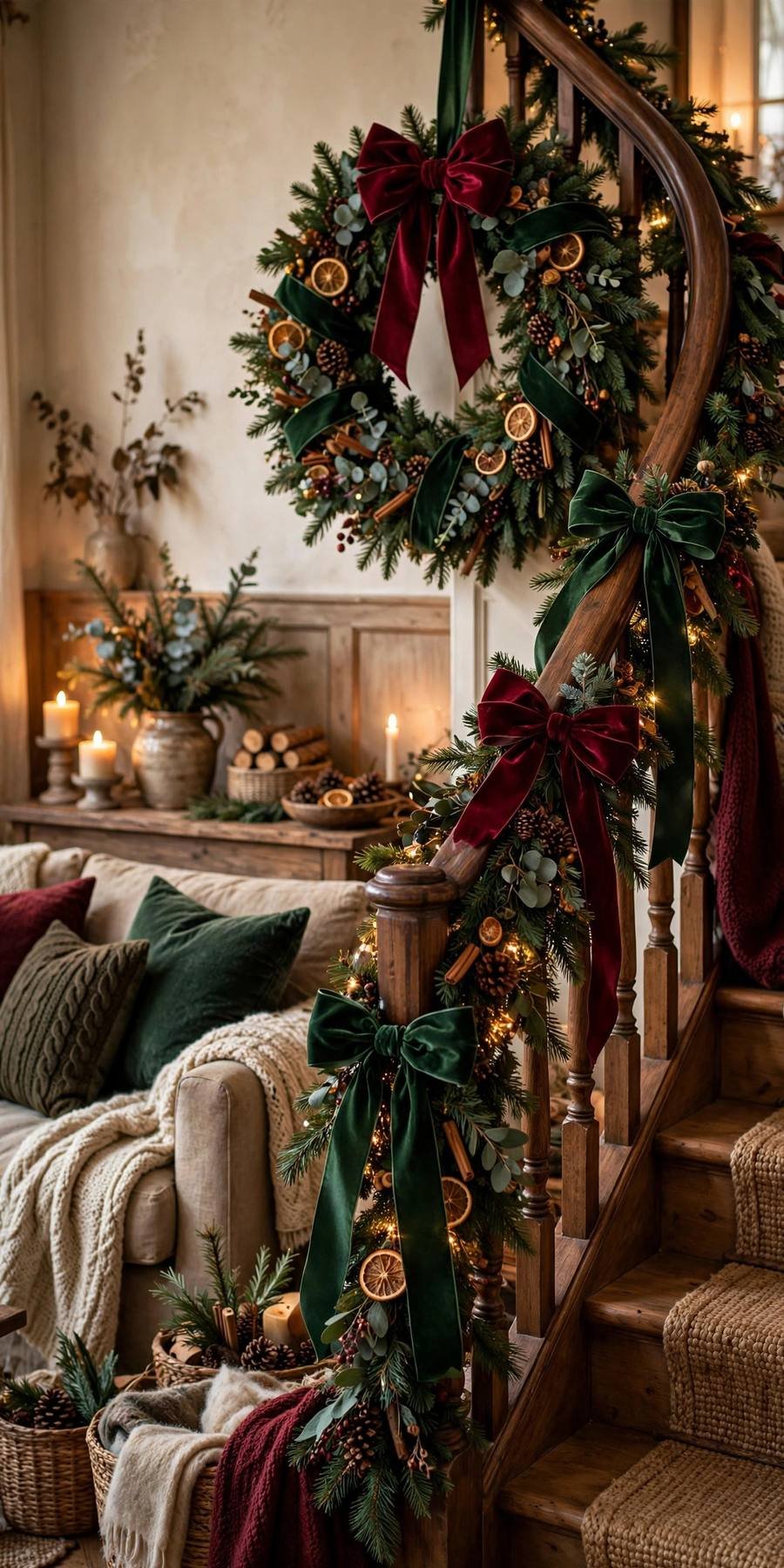 Christmas decor ideas 2026: velvet ribbon bows on Christmas decor