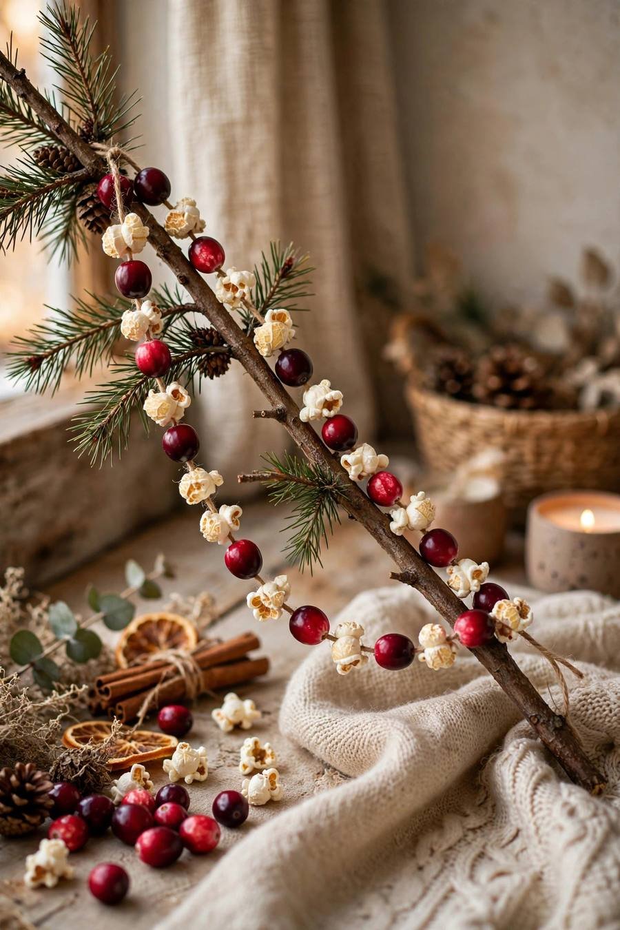 Christmas decor ideas 2026: cranberry and popcorn garland